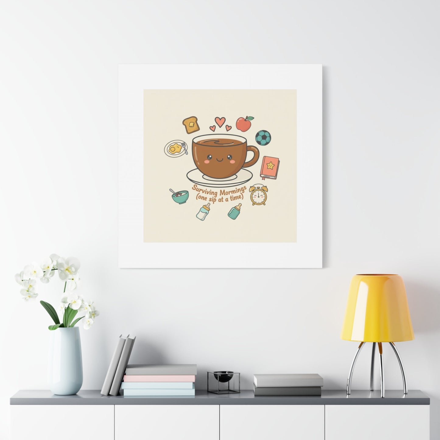 Surviving Mornings (One Sip at a Time) Canvas | Parenting Morning Humor, Coffee & Kids