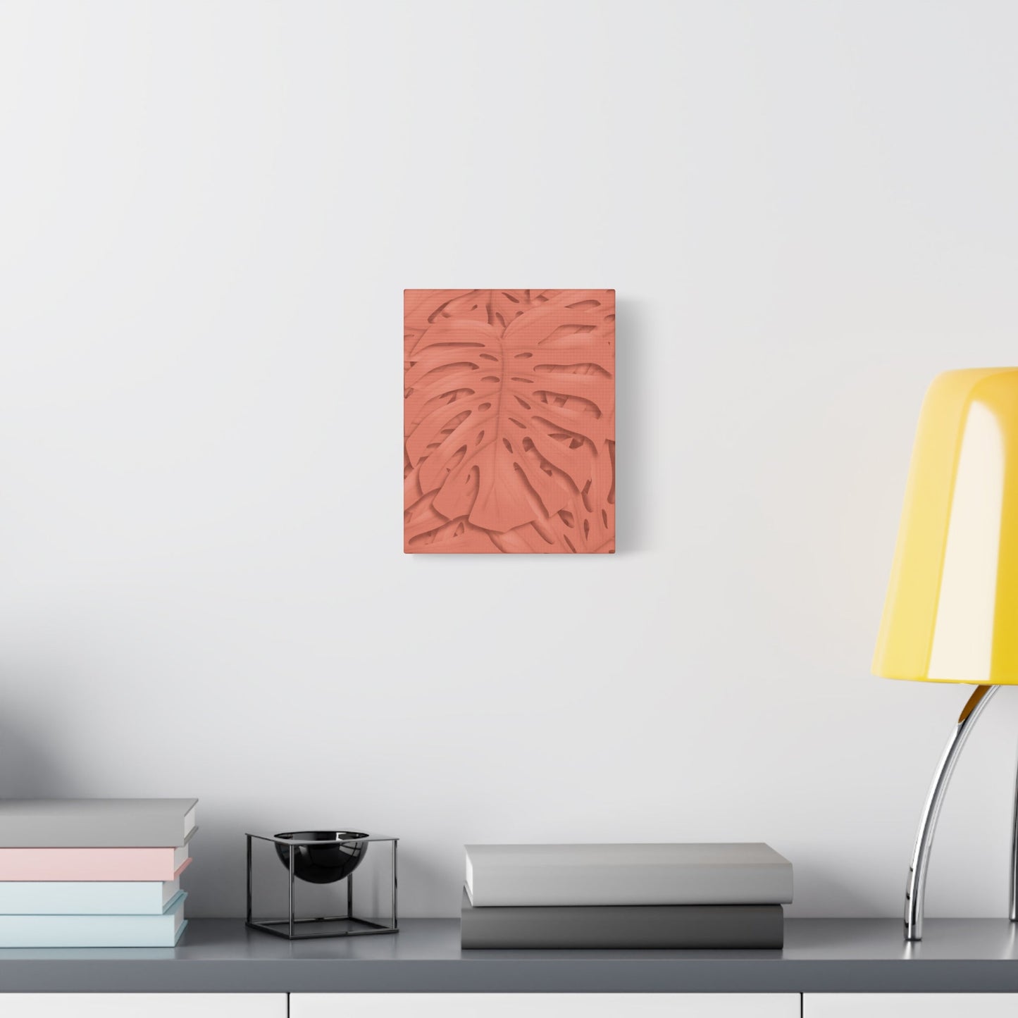 Coral Monstera Canvas Print – Botanical Wall Art