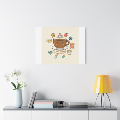 Surviving Mornings (One Sip at a Time) Canvas | Parenting Morning Humor, Coffee & Kids