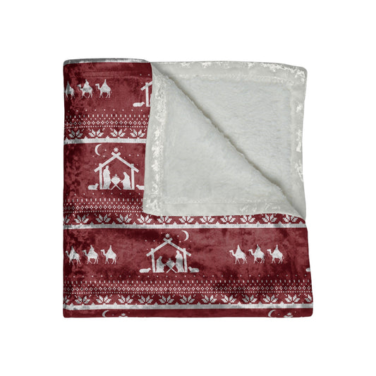 Christmas Nativity Crushed Velvet Blanket