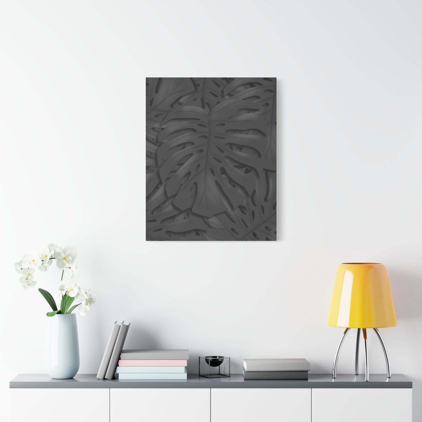 Charcoal Monstera Canvas Print – Botanical Wall Art