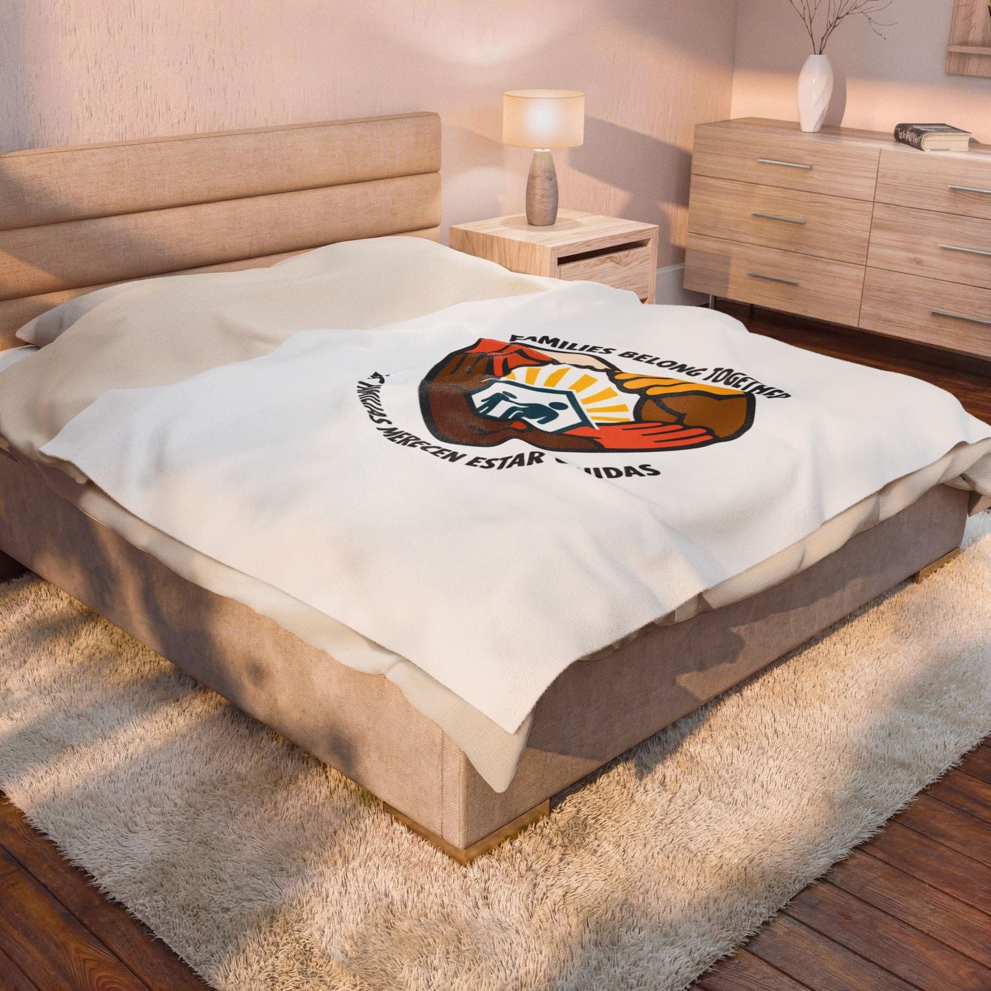 Families Belong Together Velveteen Plush Blanket | family unity, bilingual solidarity