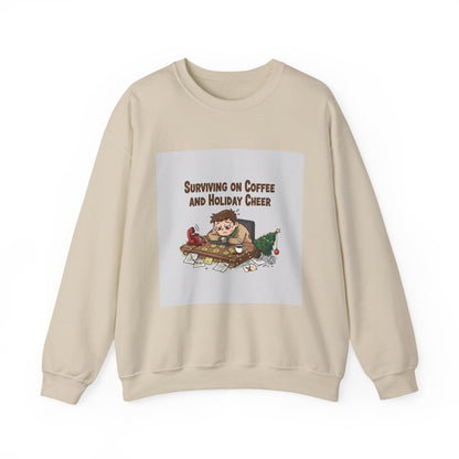 Surviving on Coffee and Holiday Cheer Sweatshirt | holiday burnout, festive but tired