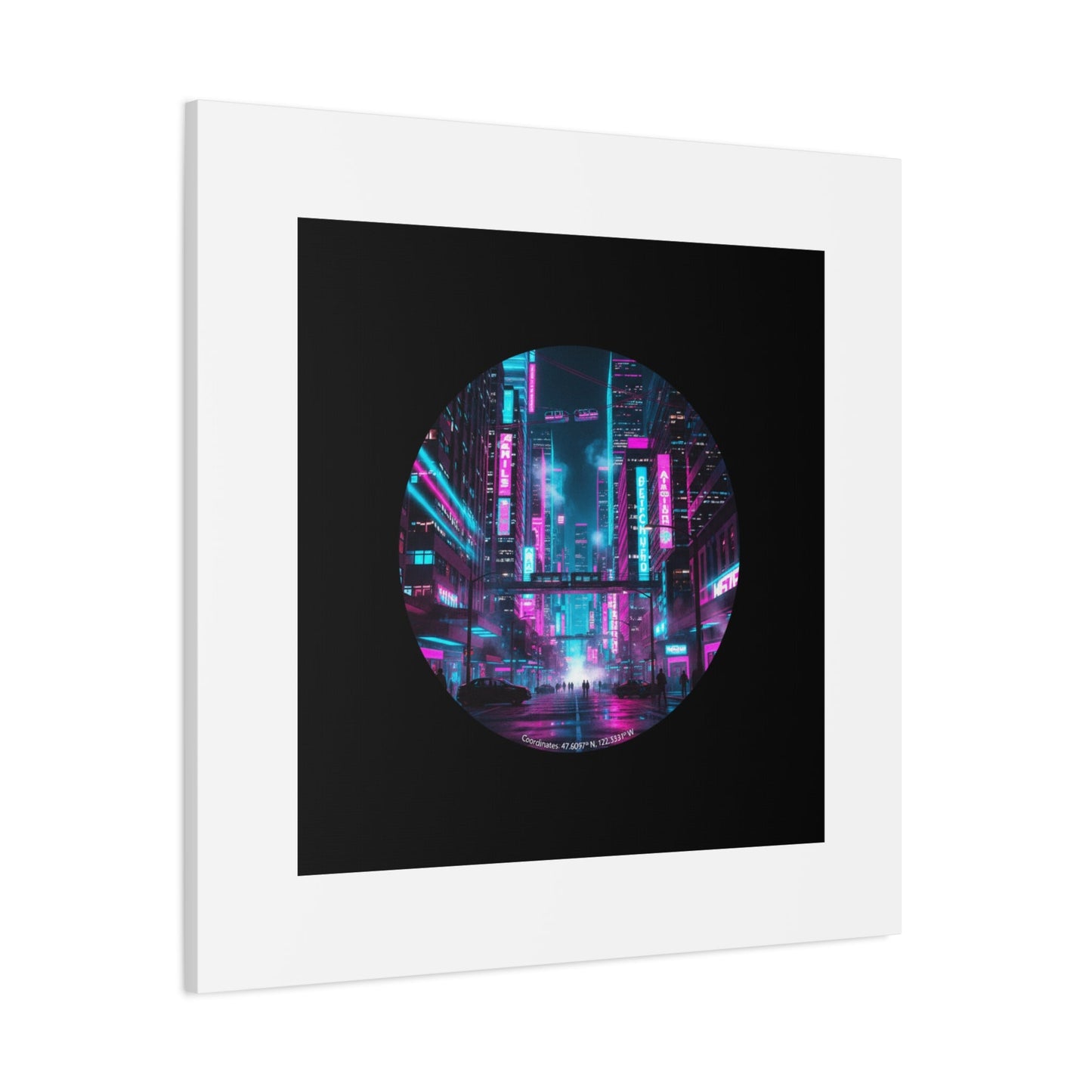 Neon Cyberpunk Cityscape Canvas | synthwave skyline, future city art