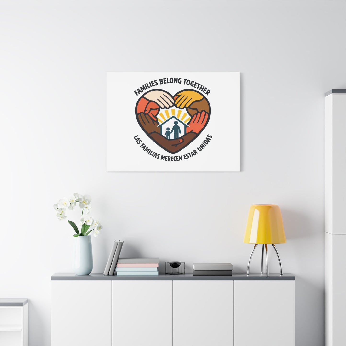 Families Belong Together Canvas, family unity solidarity, bilingual inclusive decor