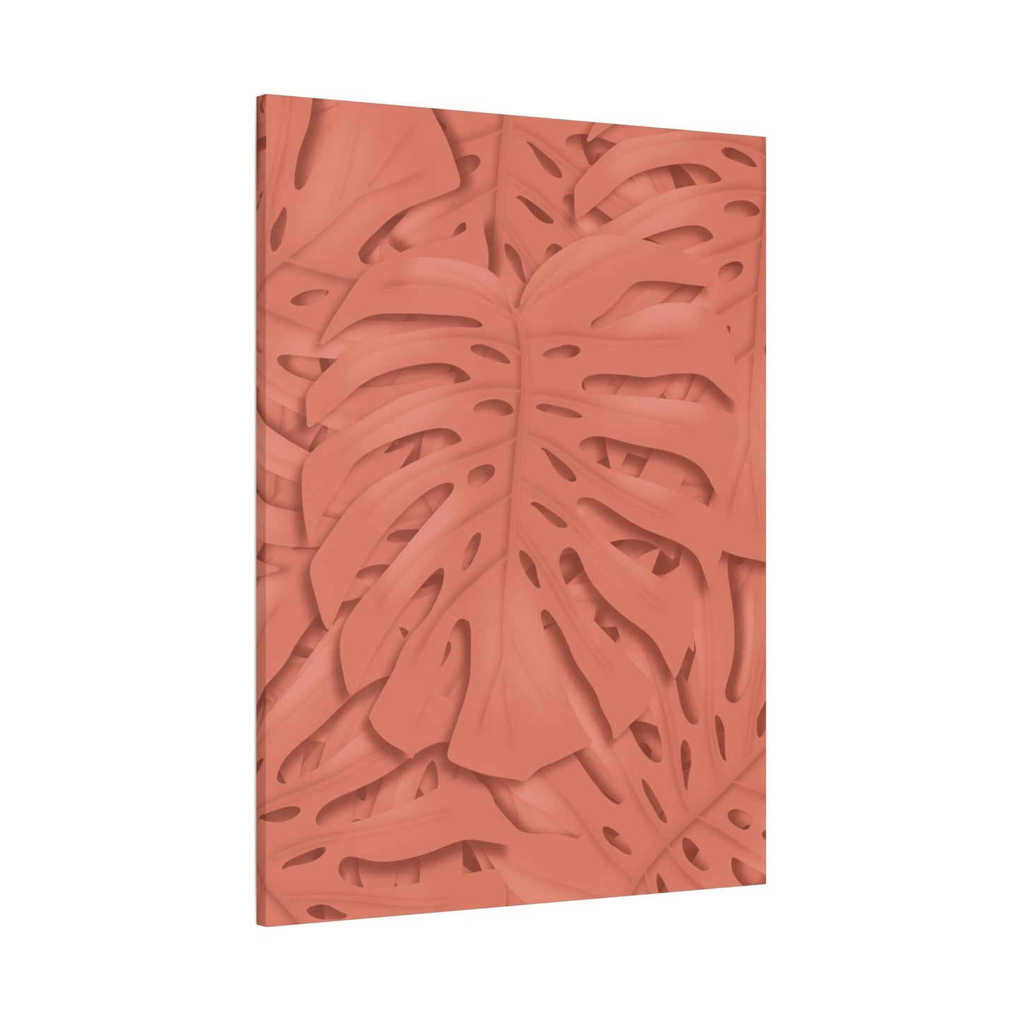 Coral Monstera Canvas Print – Botanical Wall Art