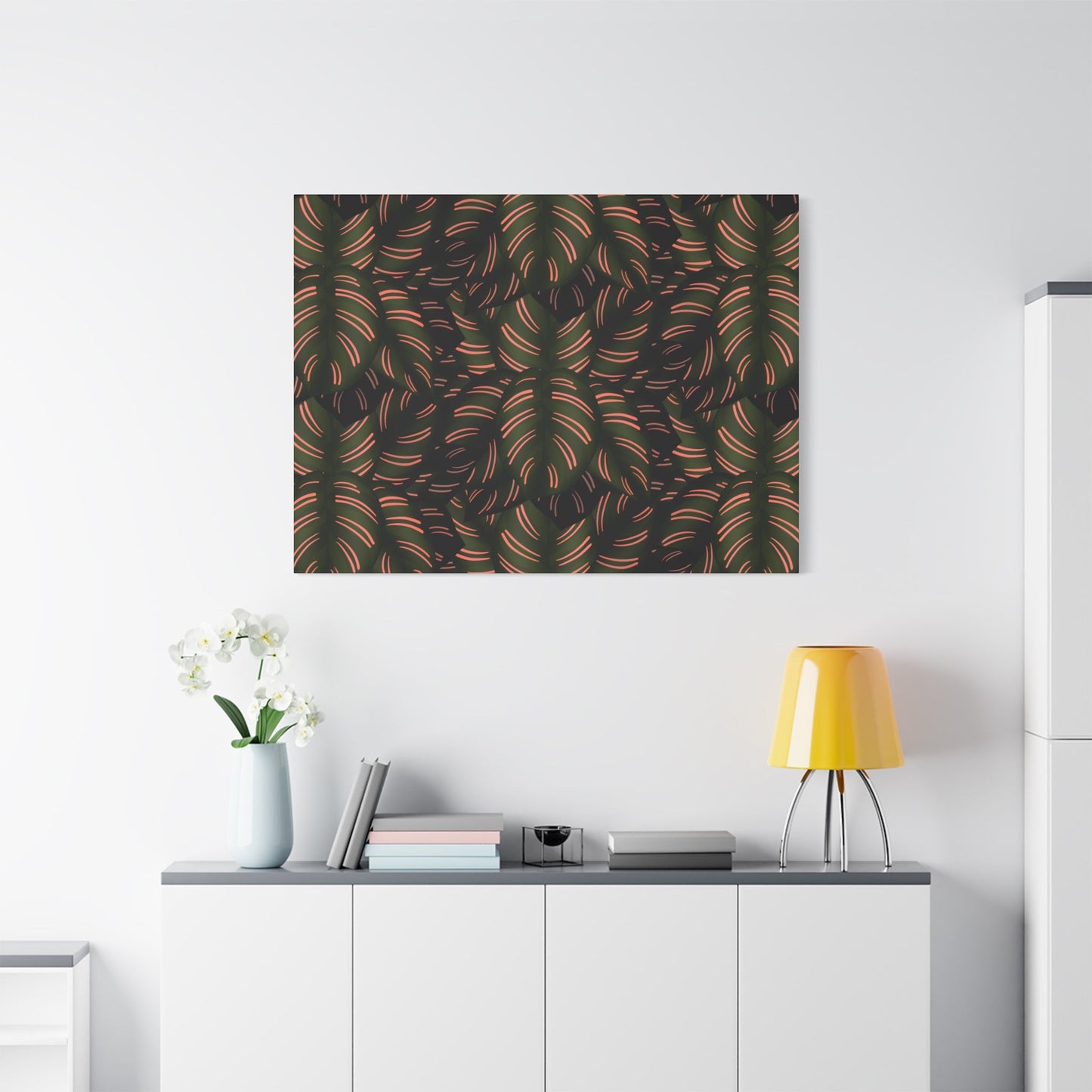Calathea Pinstripe Pattern Canvas Print – Botanical Wall Art