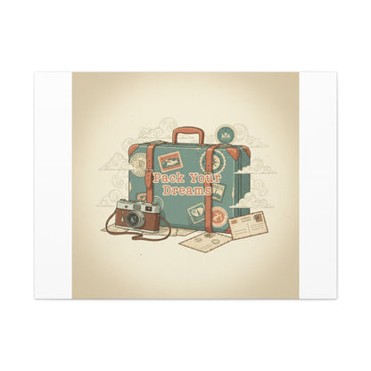 Pack Your Dreams Canvas | Retro Travel Postcard, Wanderlust Passport Stamp Art