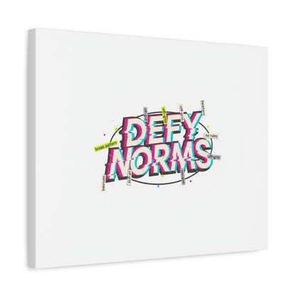 Defy Norms Canvas, Anti-Aesthetic Glitch Typography, Brutalist Poster Style