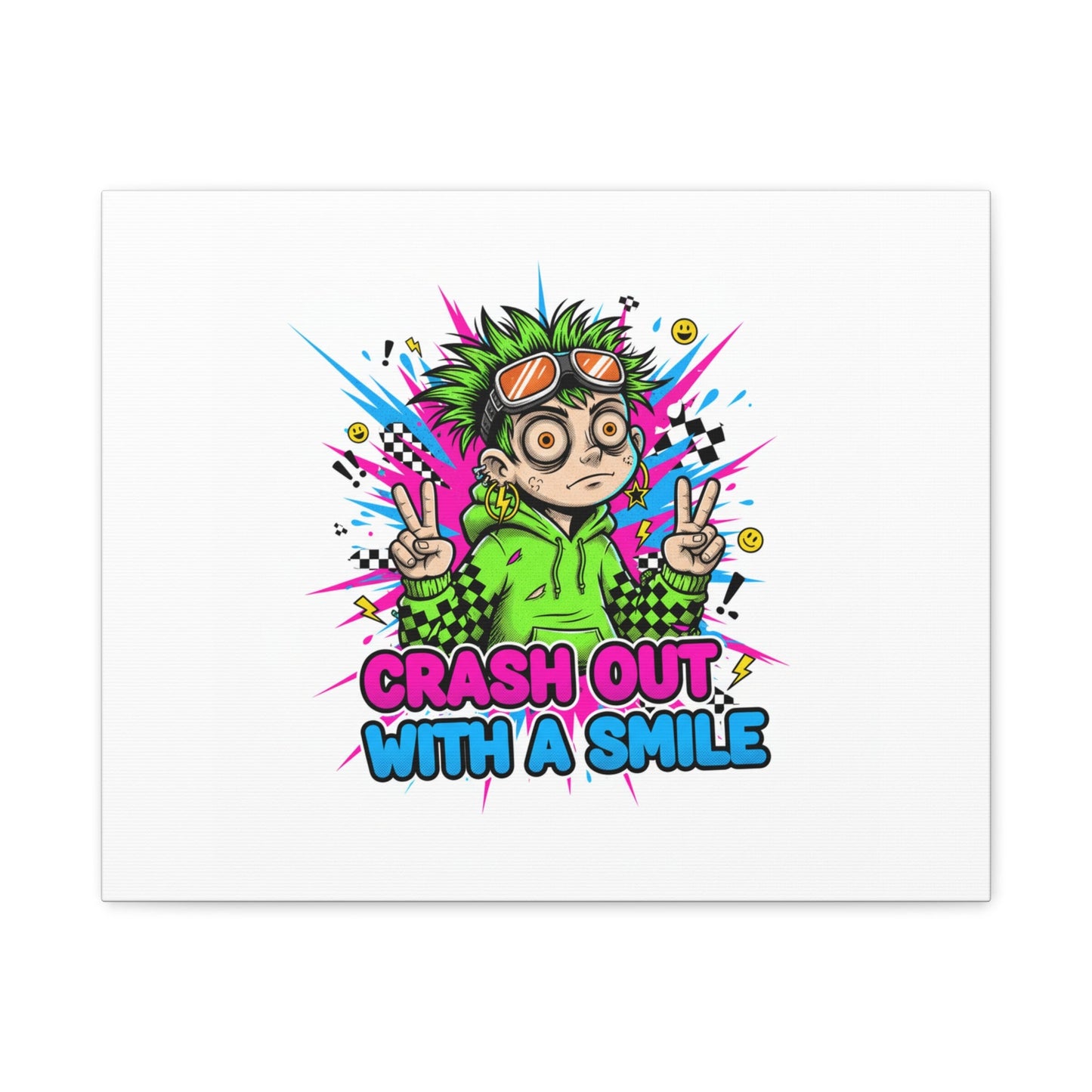 Crash Out With a Smile Canvas Print | Neon Skate Graffiti, Meme Meltdown Art