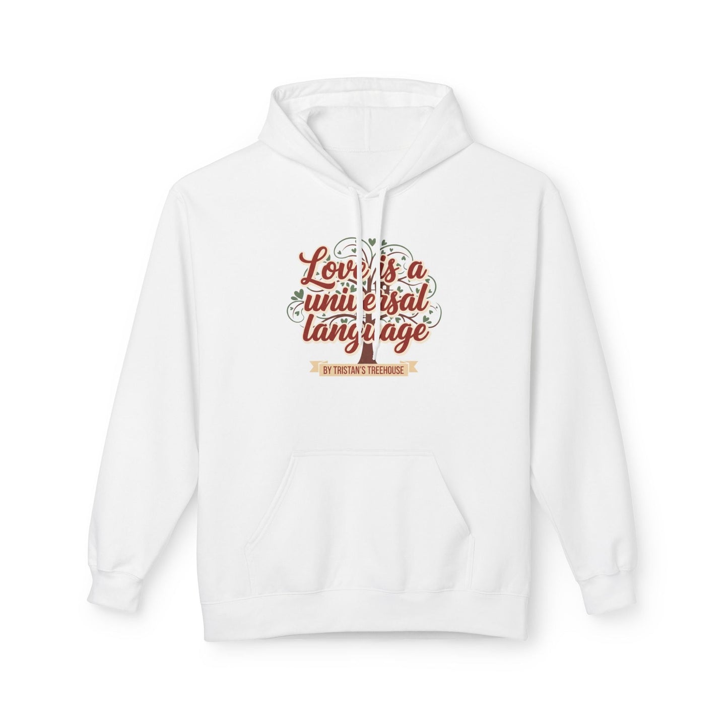 Hoodie — “Love is a Universal Language” Cozy Retro Cabin Graphic Hoodie