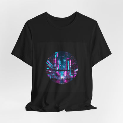 Neon Cyberpunk Skyline Tee | synthwave skyline, future city art