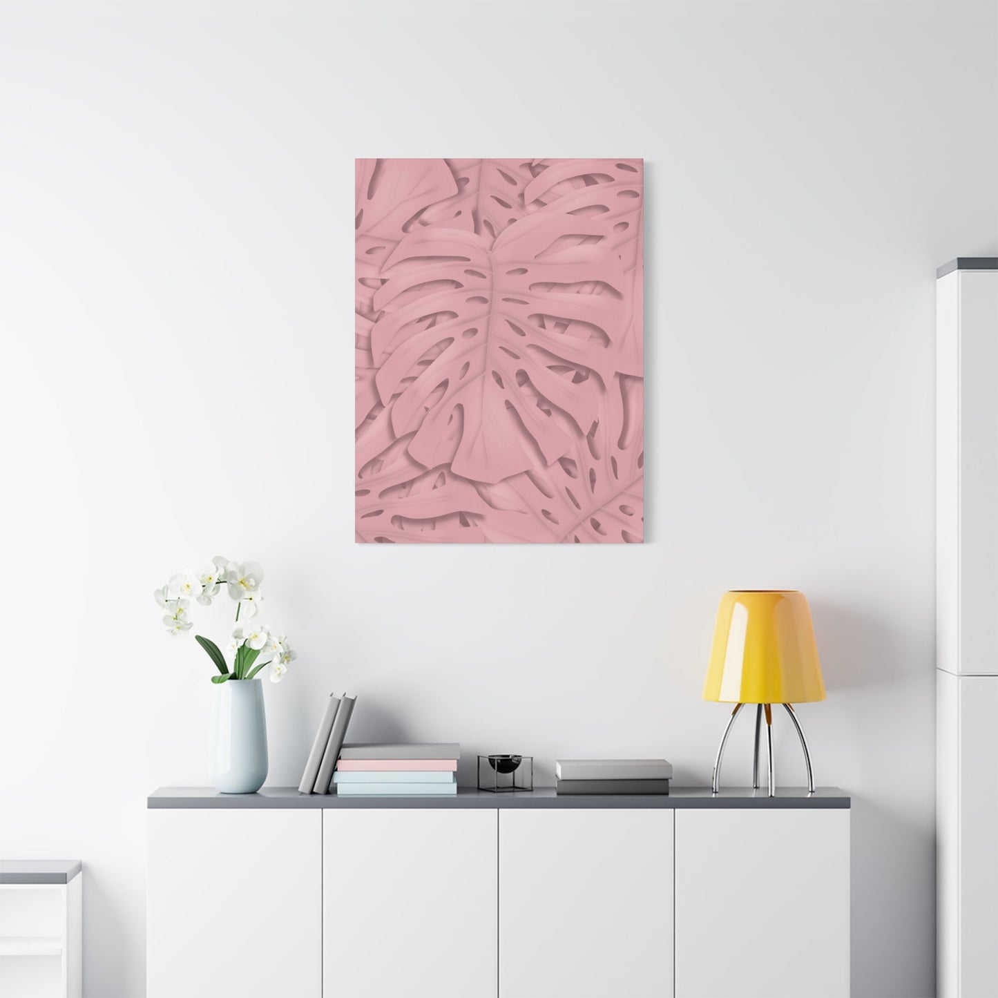 Soft Pink Monstera Canvas Print – Botanical Wall Art