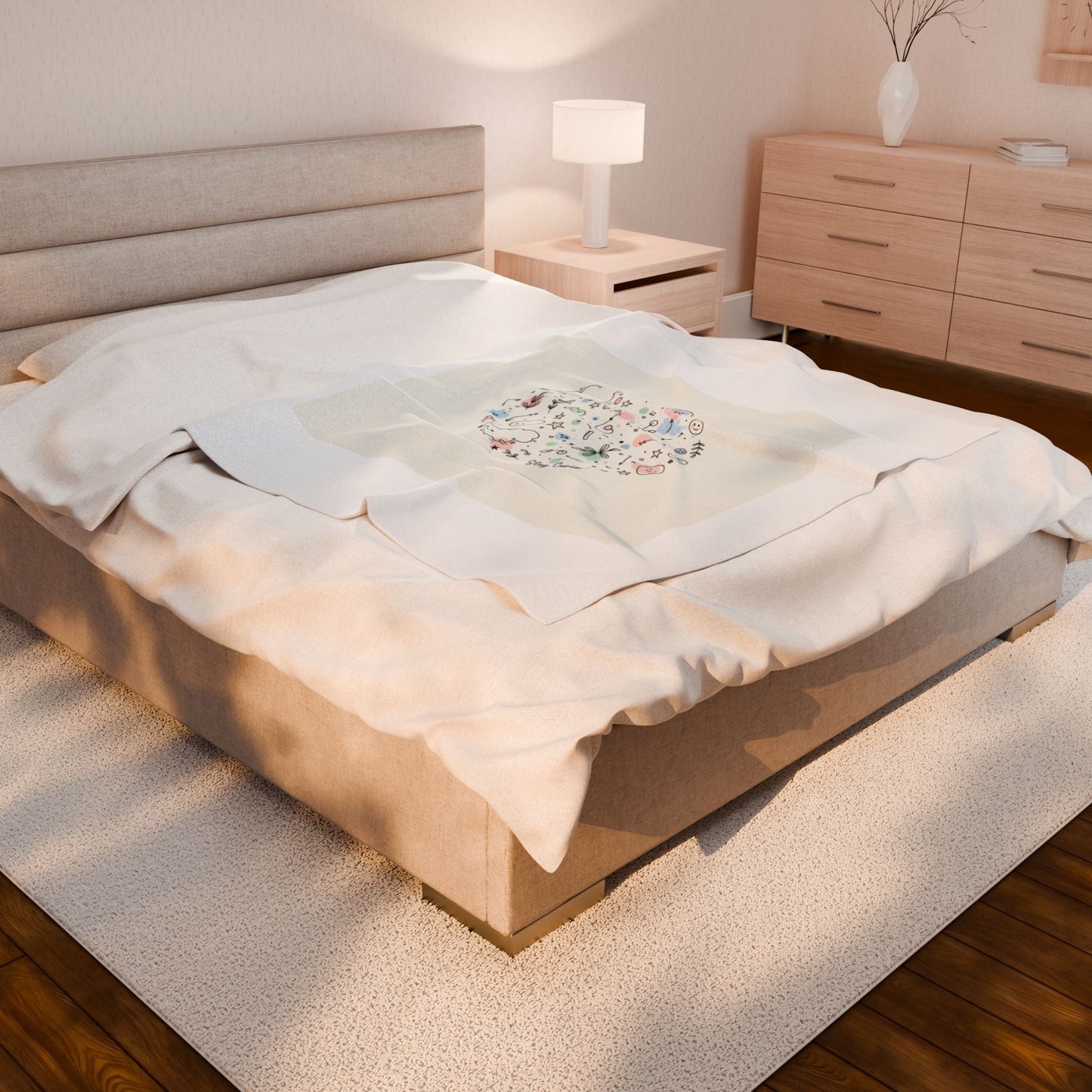 Whimsical Hand-Drawn Doodle Circle Blanket | Sketch Art Velveteen Plush