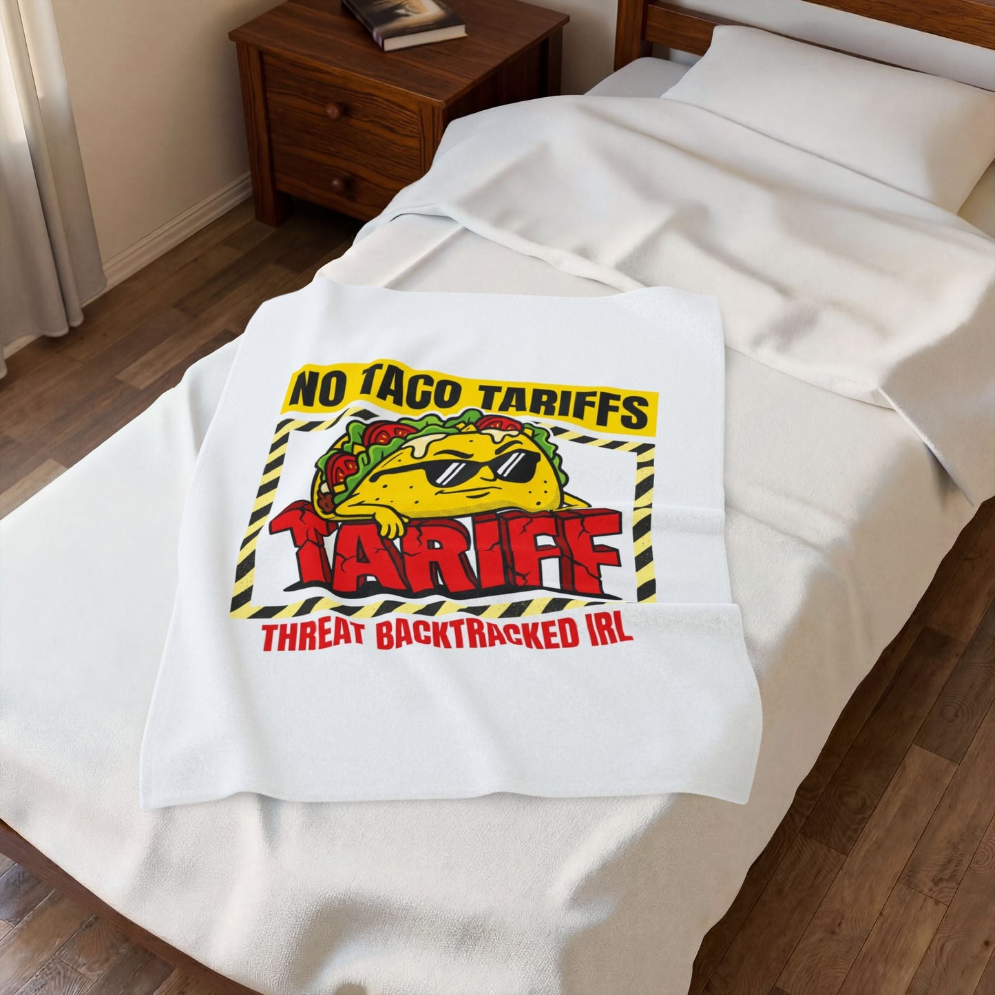 No Taco Tariffs Taco Pun Velveteen Plush Blanket | Tariff Backtrack Political Meme