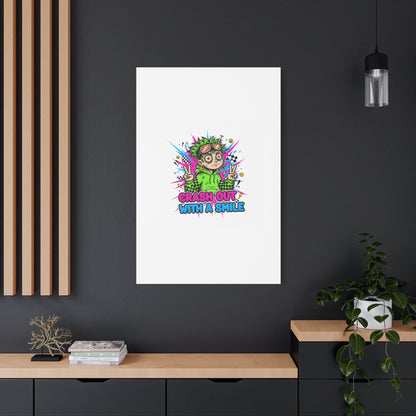 Crash Out With a Smile Canvas Print | Neon Skate Graffiti, Meme Meltdown Art