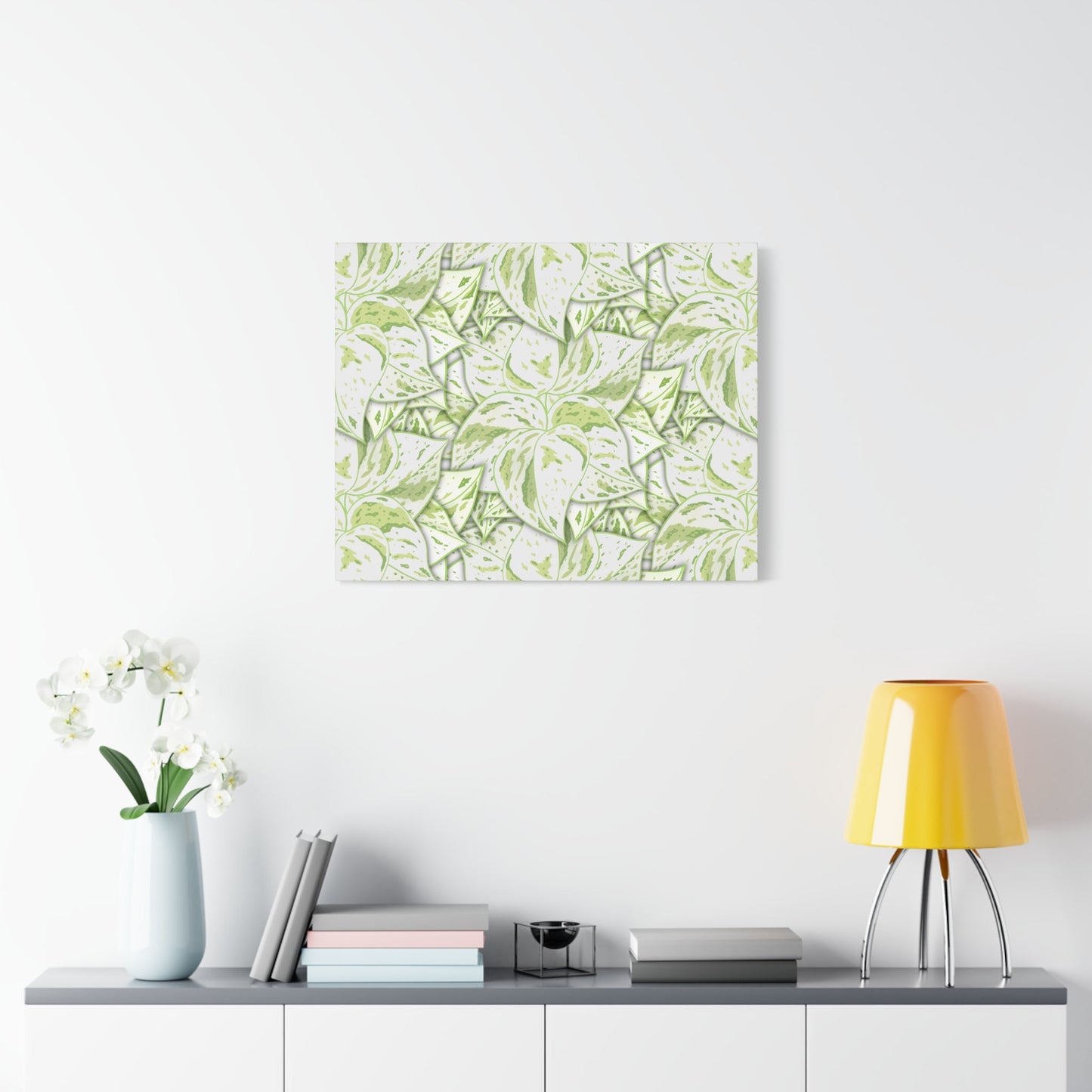 Snow Queen Pothos Pattern Canvas Print – Botanical Wall Art