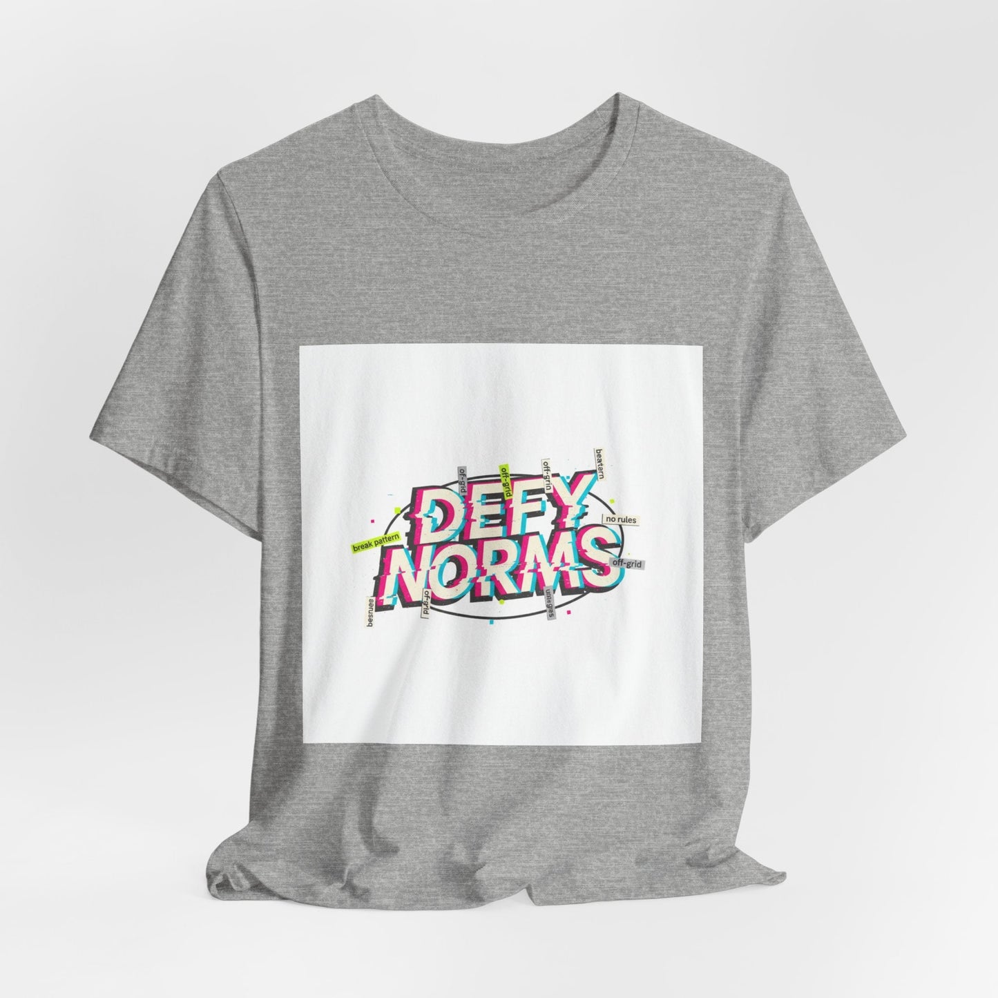 Defy Norms glitch font tee | anti-aesthetic, chaotic design shirt