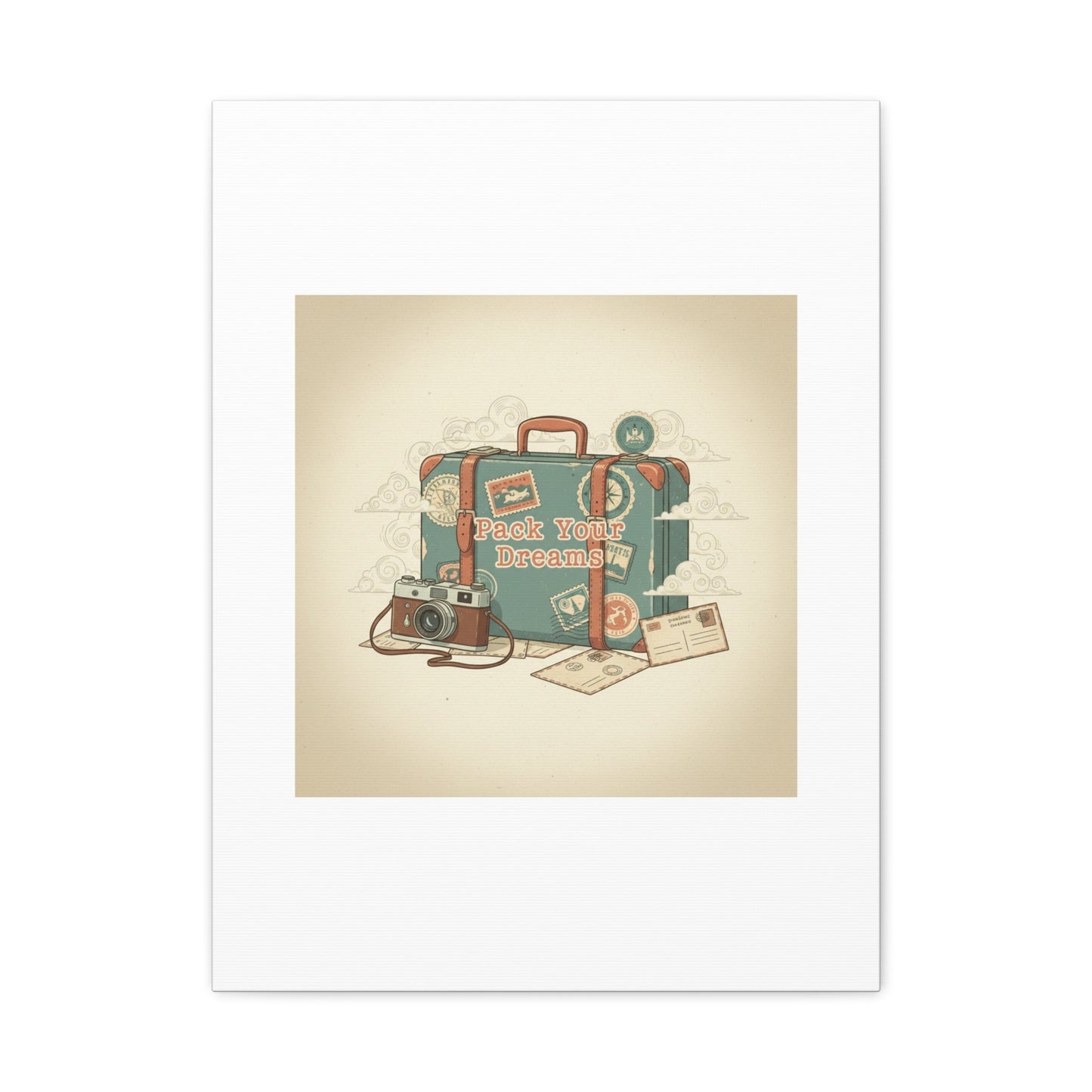 Pack Your Dreams Canvas | Retro Travel Postcard, Wanderlust Passport Stamp Art