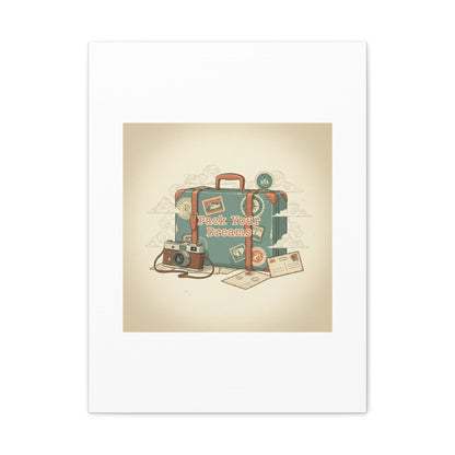 Pack Your Dreams Canvas | Retro Travel Postcard, Wanderlust Passport Stamp Art