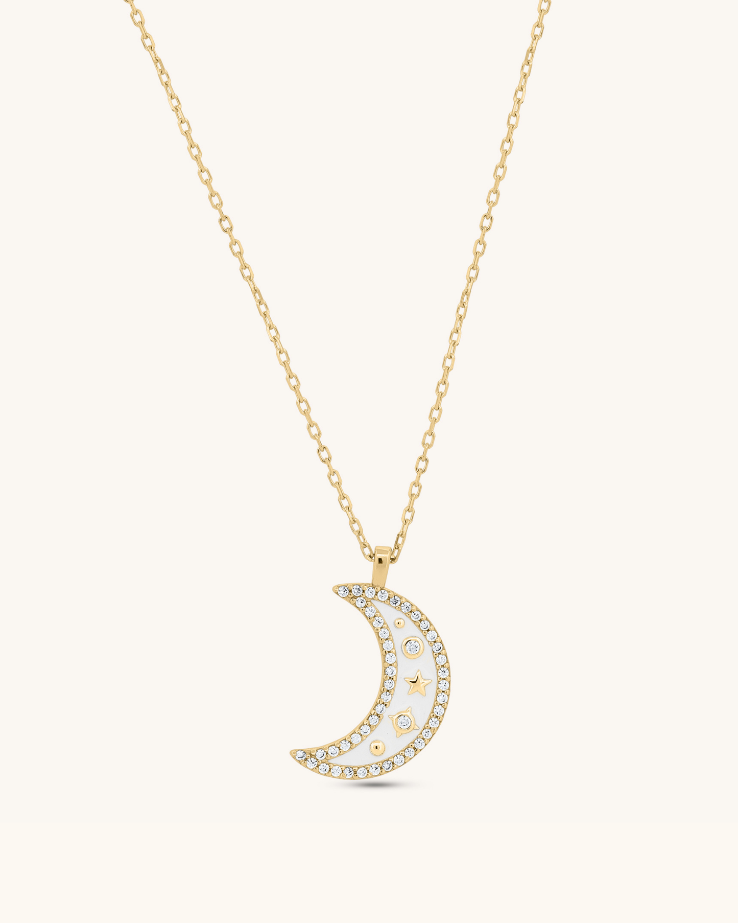 White Moon With Little Stars Necklace