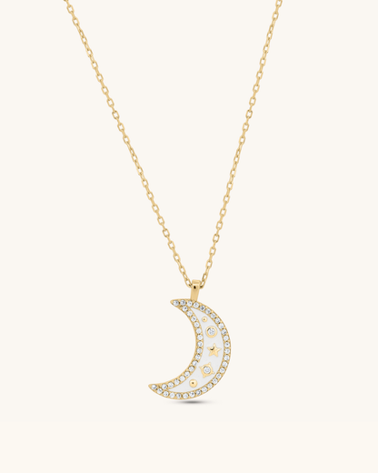 White Moon With Little Stars Necklace