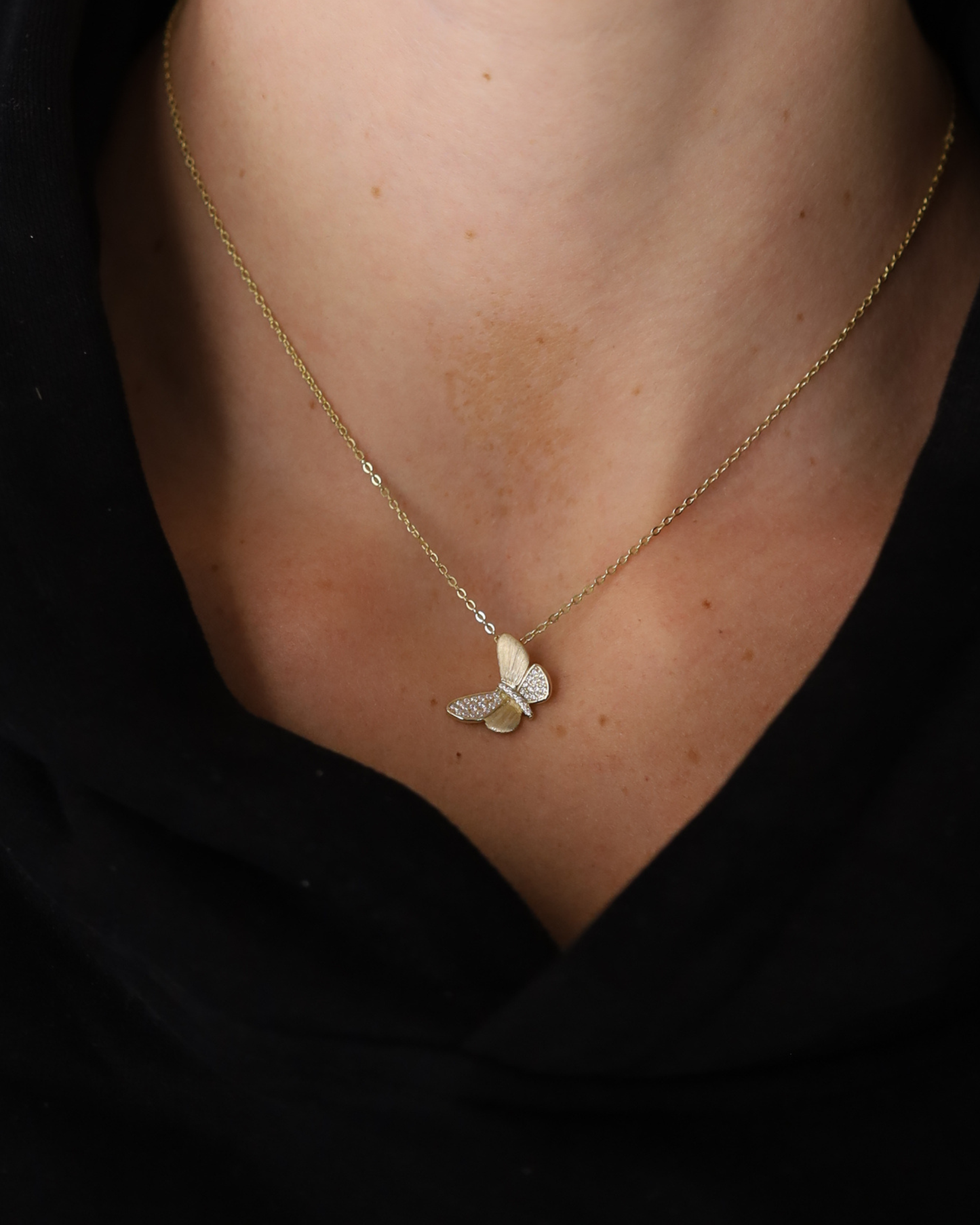 Matte Pave Stone Butterfly Necklace