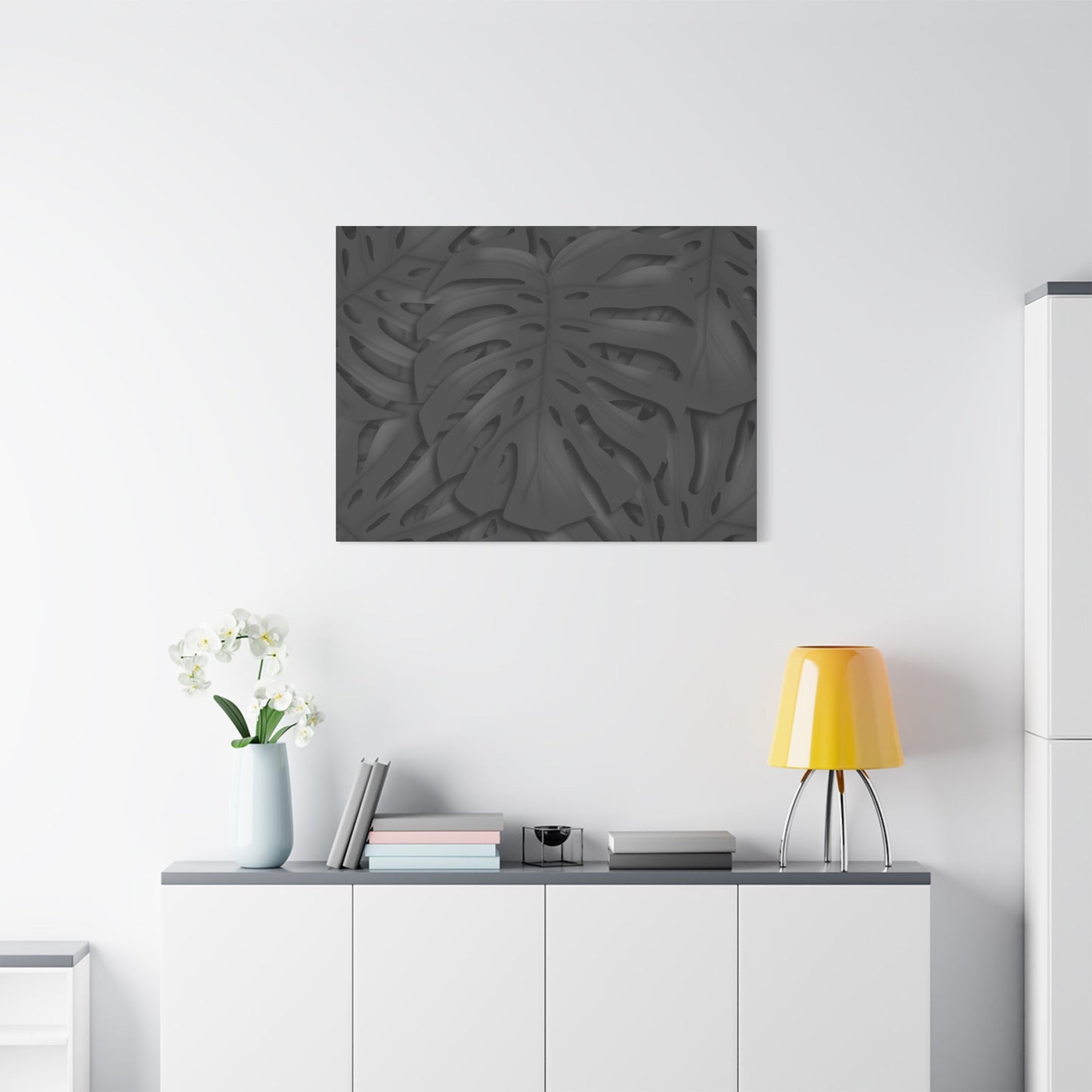 Charcoal Monstera Canvas Print – Botanical Wall Art