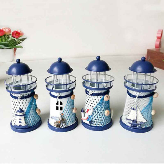 Mediterranean Style Round Hole Wrought Iron Lighthouse Candlestick