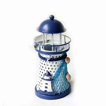 Mediterranean Style Round Hole Wrought Iron Lighthouse Candlestick