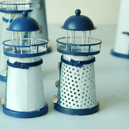 Mediterranean Style Round Hole Wrought Iron Lighthouse Candlestick