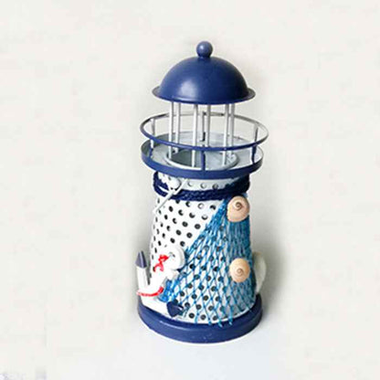 Mediterranean Style Round Hole Wrought Iron Lighthouse Candlestick