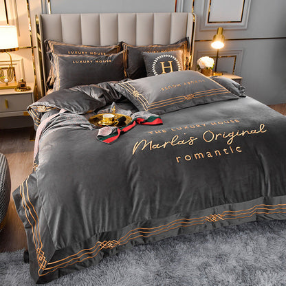 Four-Piece Milk Velvet Set On Light Luxury Bed
