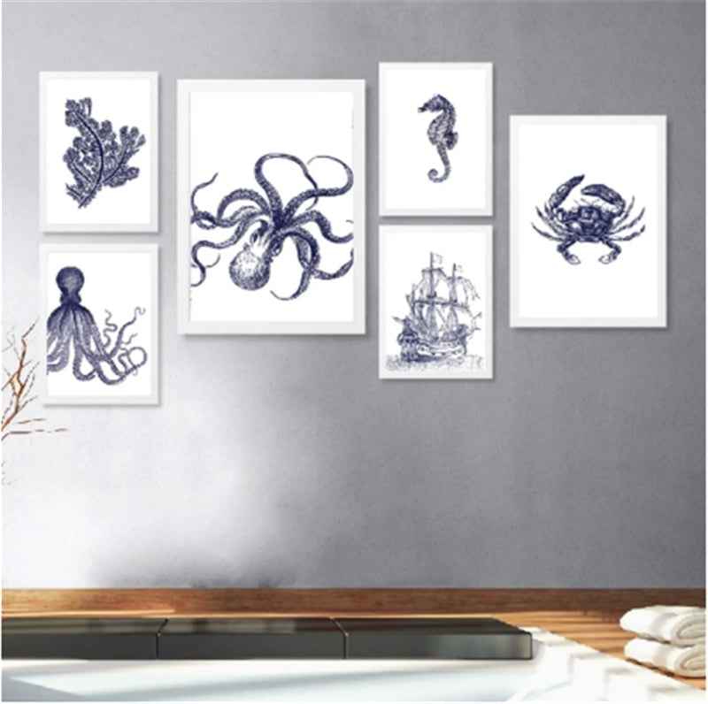 Octopus Nautical Retro Poster Wall Art Decoration