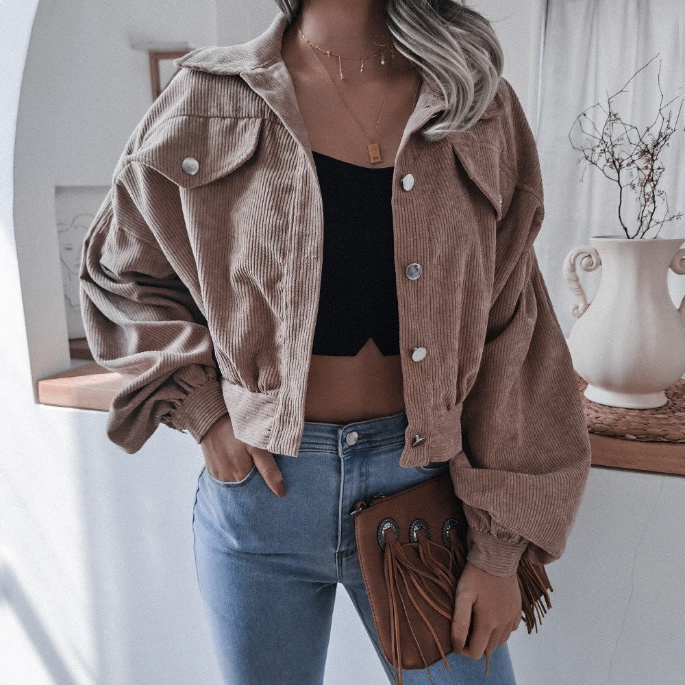 Lantern Long-Sleeved Corduroy Casual Short Coat Jacket