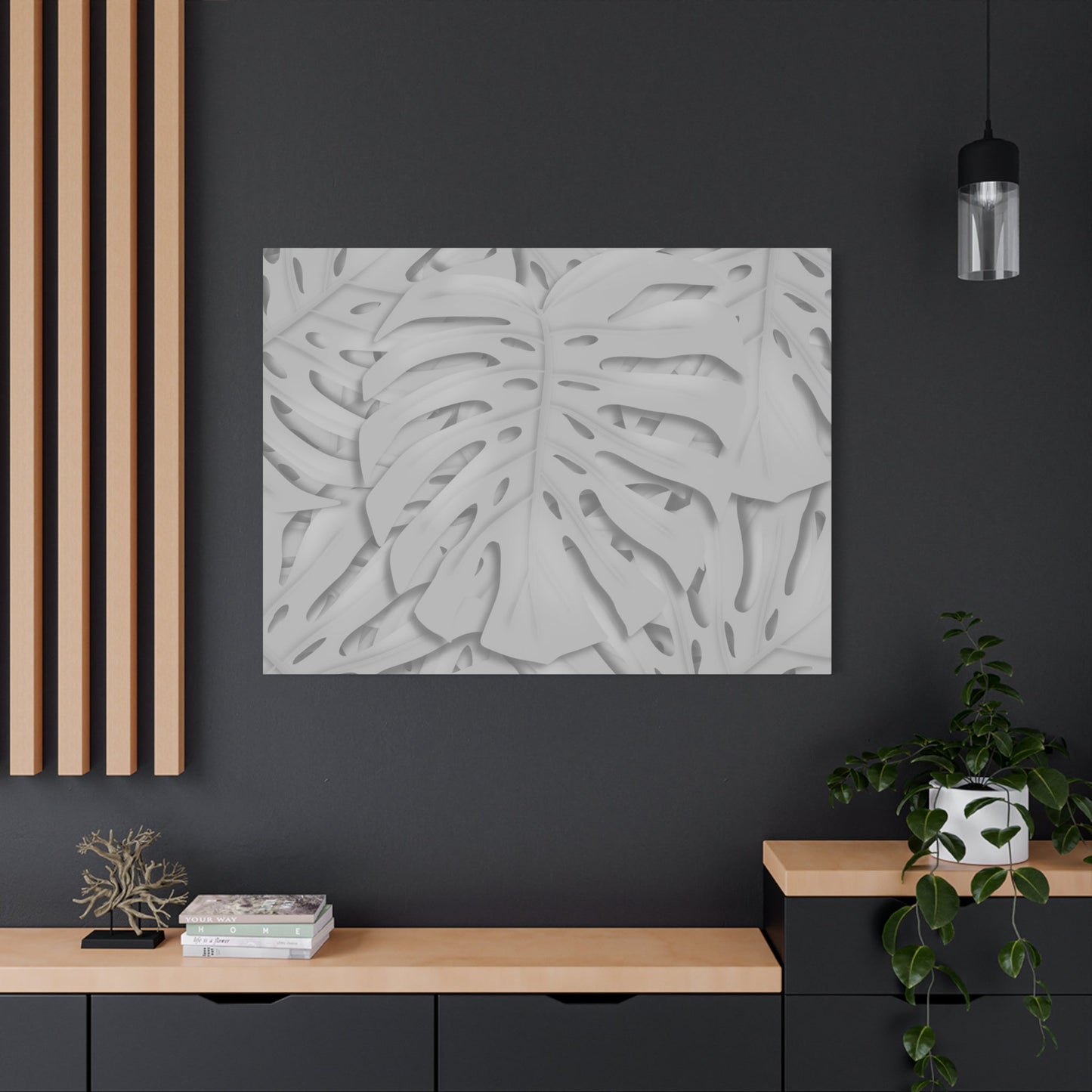 Soft Grey Monstera Canvas Print – Botanical Wall Art