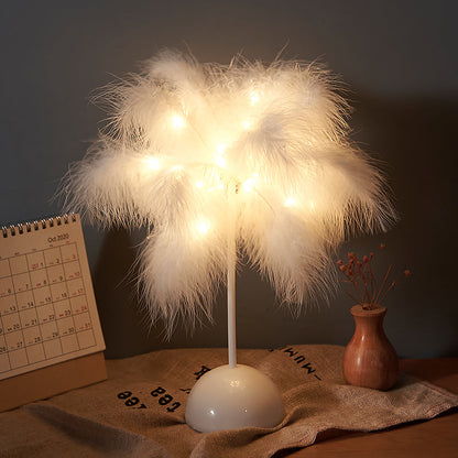 Nordic Feather Table Lamp w/ Remote Control - Dimmable LED Bedside Light