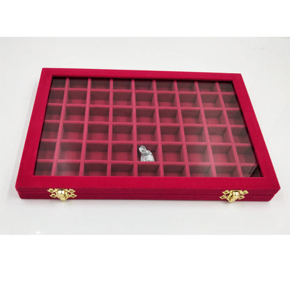 Flannel Large Jewelry Box Nail Art Jewelry Display Box With Glass Lid