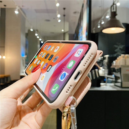 Diagonal Coin Purse iPhone Case - Protective Silicone Wallet Cover for Apple iPhone