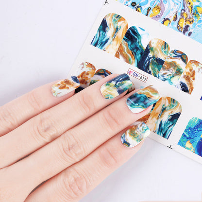 12 French Art Marbling Nail Enhancement Watermark Stickers Watercolor Black And White Texture Nail Stickers