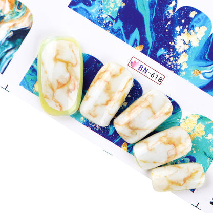 12 French Art Marbling Nail Enhancement Watermark Stickers Watercolor Black And White Texture Nail Stickers