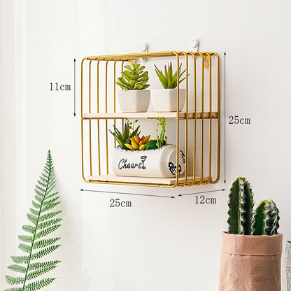 Shelf Wall Ins Grid Bedroom Living Room Decoration Wrought Iron Shelf Free Ornaments