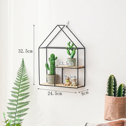 Shelf Wall Ins Grid Bedroom Living Room Decoration Wrought Iron Shelf Free Ornaments