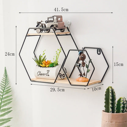Shelf Wall Ins Grid Bedroom Living Room Decoration Wrought Iron Shelf Free Ornaments