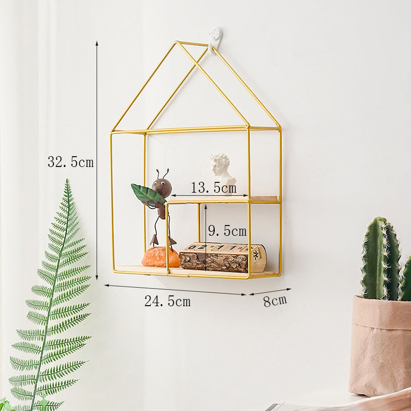 Shelf Wall Ins Grid Bedroom Living Room Decoration Wrought Iron Shelf Free Ornaments