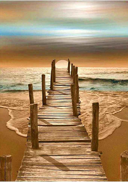 5D Diamond Painting Sunset Lighthouse Wave Coconut Tree Combination Landscape