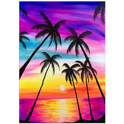 5D Diamond Painting Sunset Lighthouse Wave Coconut Tree Combination Landscape