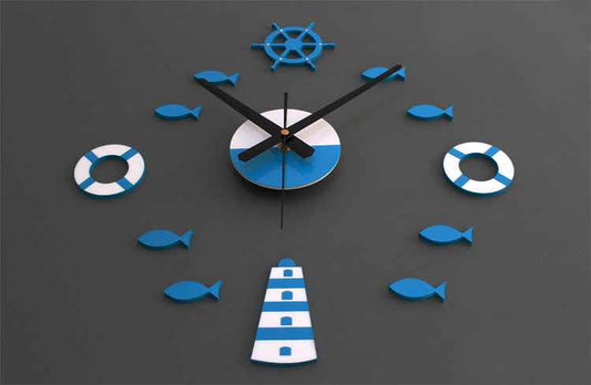 Mediterranean Nordic Diy Clock Lighthouse Rudder Lifebuoy Small Fish Clock Diy Wall Clock Living Room Quartz Clock Mute