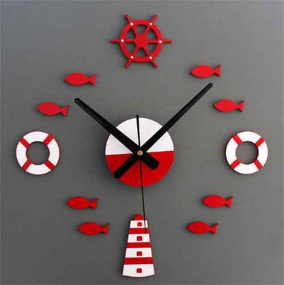 Mediterranean Nordic Diy Clock Lighthouse Rudder Lifebuoy Small Fish Clock Diy Wall Clock Living Room Quartz Clock Mute