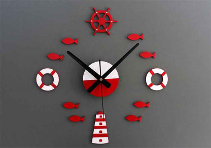 Mediterranean Nordic Diy Clock Lighthouse Rudder Lifebuoy Small Fish Clock Diy Wall Clock Living Room Quartz Clock Mute